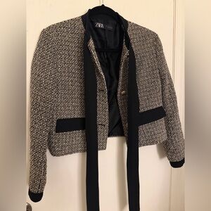 Zara Black and Cream Textured Blazer